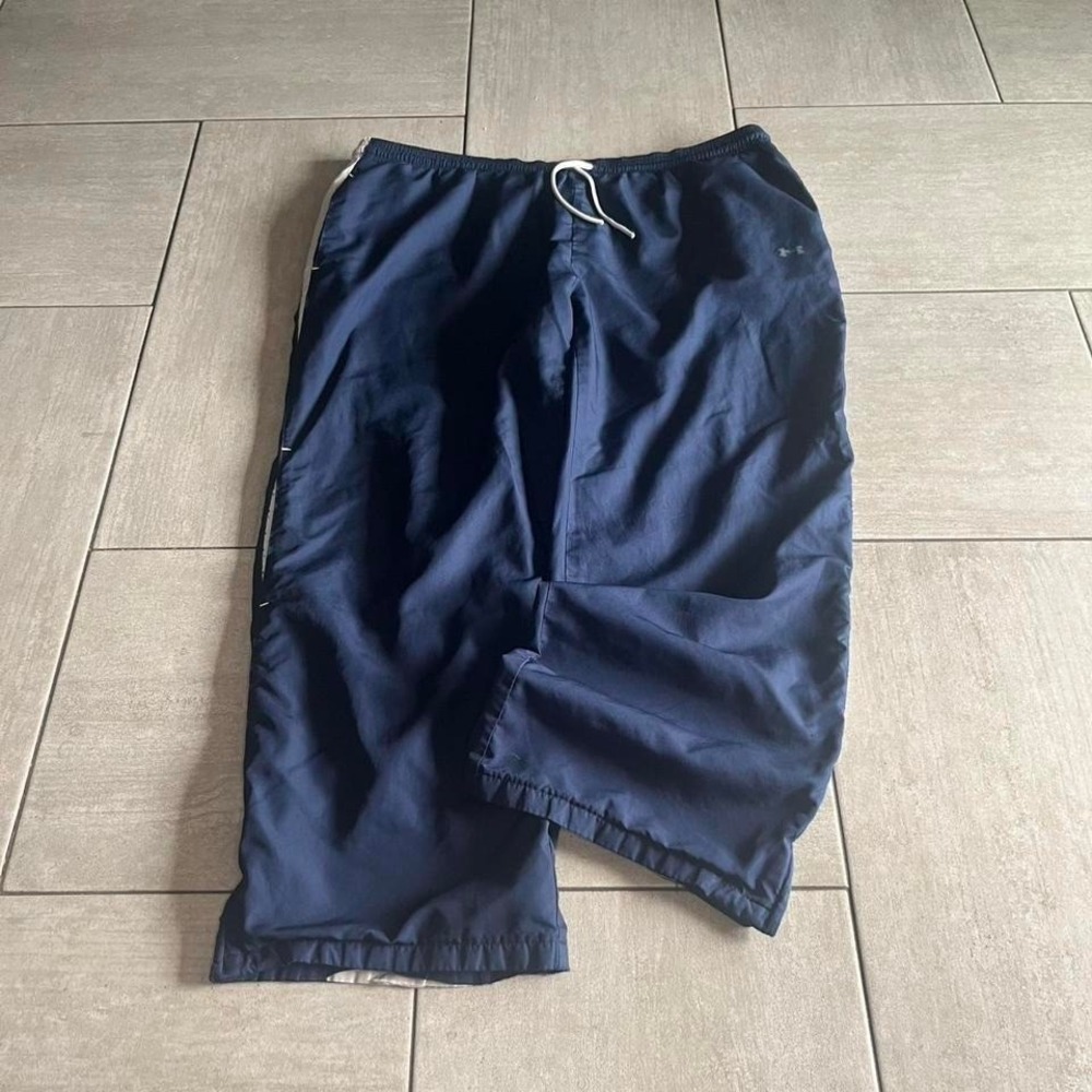 Under Armour Navy Blue White Mesh Lined Windbreaker Track Pants Mens 36x25